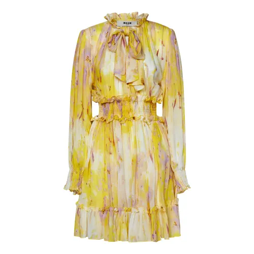 Msgm , Yellow Artsy Flower Ruffle Dress ,Multicolor female, Sizes: