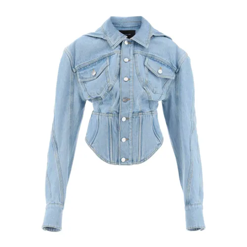 Mugler , Mugler Denim Jacket With Corset Detail ,Blue female, Sizes: