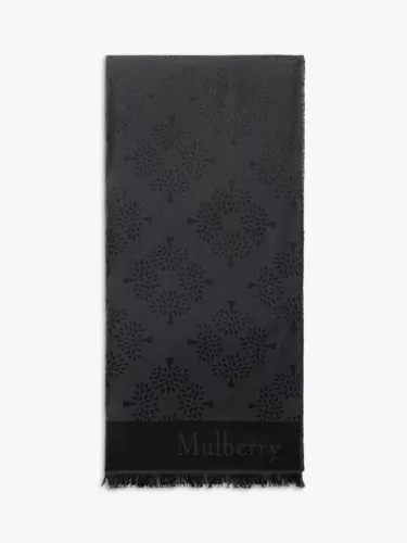 Mulberry Tree Design Silk Blend Scarf - Black - Female