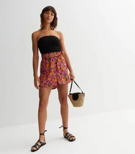 Multicoloured Floral High Waist Belted Shorts New Look