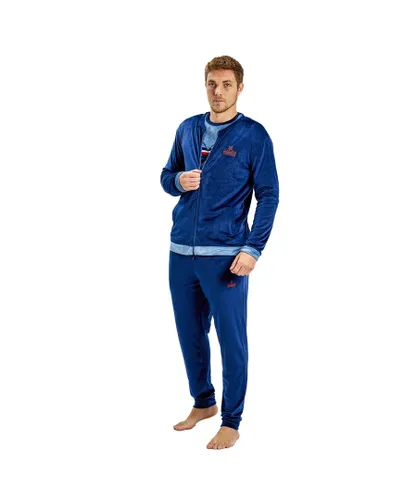 Munich Mens Long Sleeve Velvet Pajama Jacket MUDP0153 - Blue