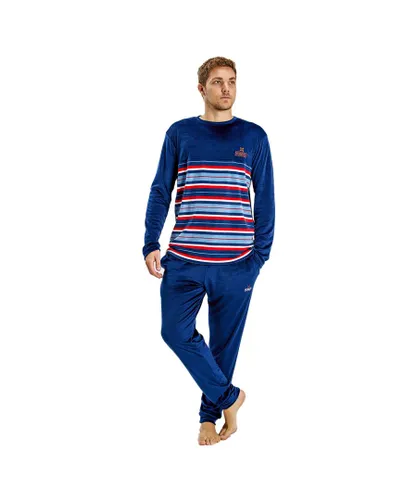 Munich Mens Long Sleeve Velvet Pajamas MUDP0152 - Blue