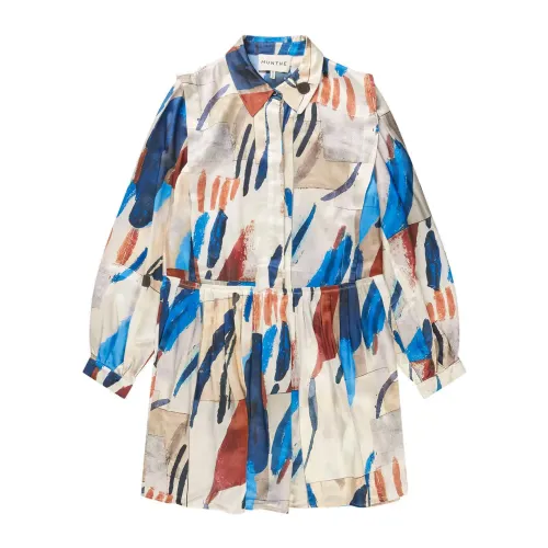 Munthe , Beautiful Shirt Dress with Pleated Waist and Abstract Print ,Multicolor female, Sizes: