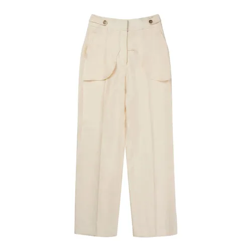 Munthe , Elegant Trousers with Side Pockets and Front Stitching ,Beige female, Sizes: