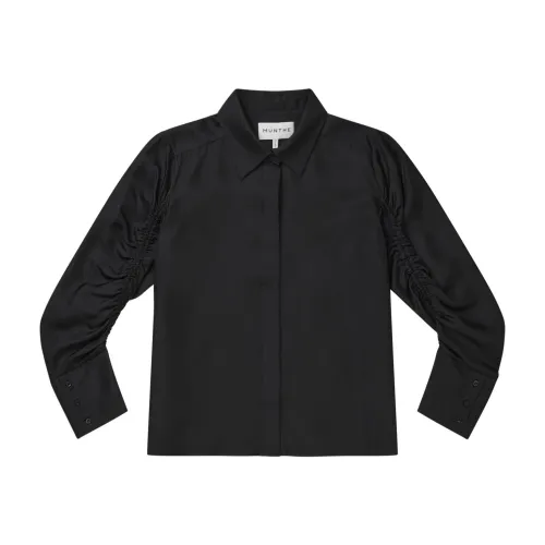 Munthe , Feminine Silk Shirt with Draped Sleeves ,Black female, Sizes: