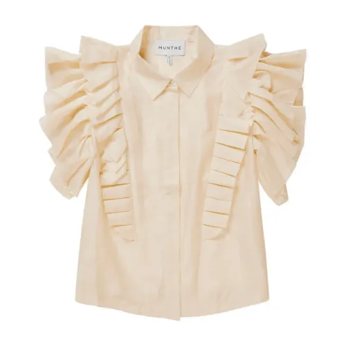 Munthe , Feminine Top with Ruffle Sleeves and Shirt Collar ,Beige female, Sizes: