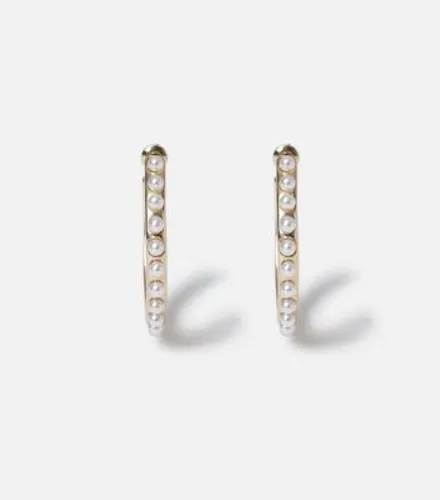 Muse Gold Tone Faux Pearl Hoops New Look