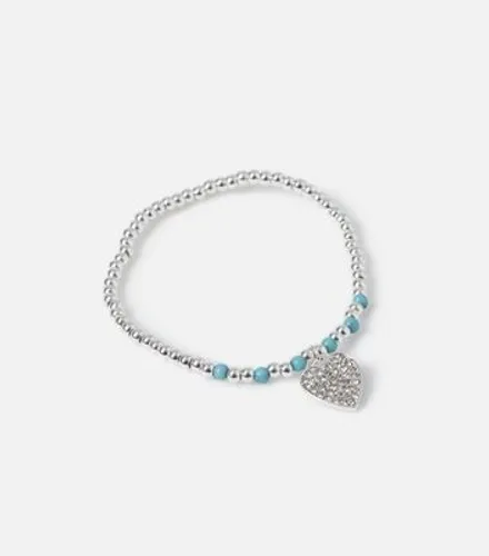 Muse Silver Diamanté Heart Beaded Bracelet New Look