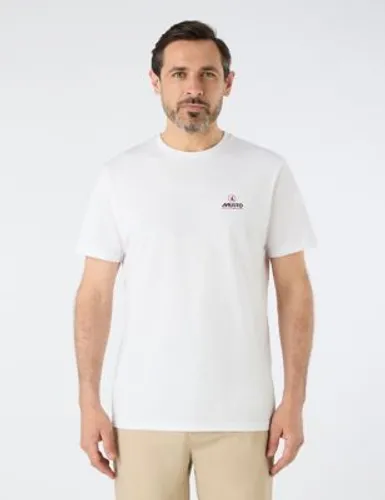 Musto Mens Pure Cotton Crew Neck Logo Graphic T-Shirt - White, White,Navy