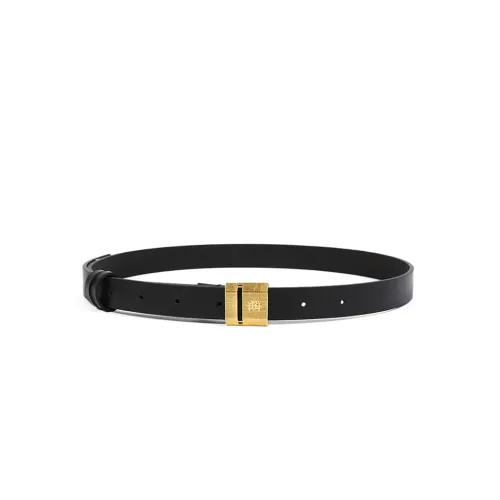 MVP wardrobe , Black Leather Belt with Gold Logo ,Black female, Sizes: