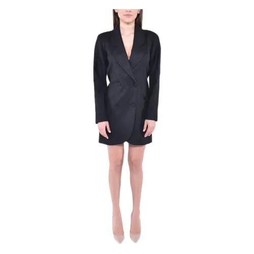 MVP wardrobe , Double-Breasted Jacket Style Mini Dress ,Black female, Sizes: