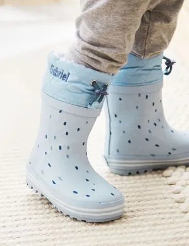My 1St Years Boys Personalised Blue Spot Wellies (4 Small-10 Small) - 5 S - Blue Mix, Blue Mix