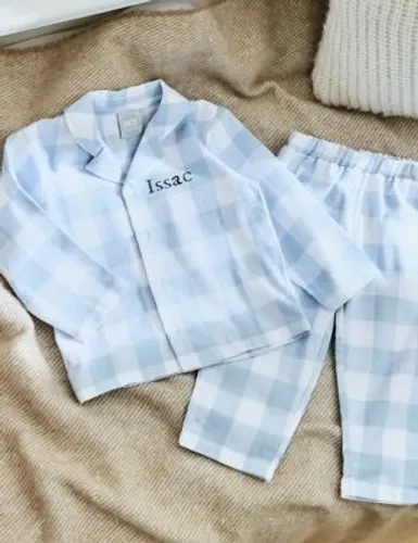 My 1St Years Boys Personalised Traditional Blue Checkered Pyjama Set (0-6 Yrs) - 3-4 Y, Blue