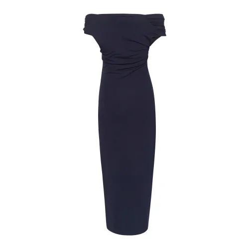 My Essential Wardrobe , Elegant Off-Shoulder Draped Dress Total Eclipse ,Blue female, Sizes: