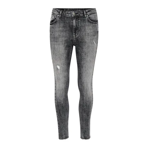 My Essential Wardrobe , Slim Fit High Rise Grey Jeans with Distressed Details ,Gray female, Sizes: