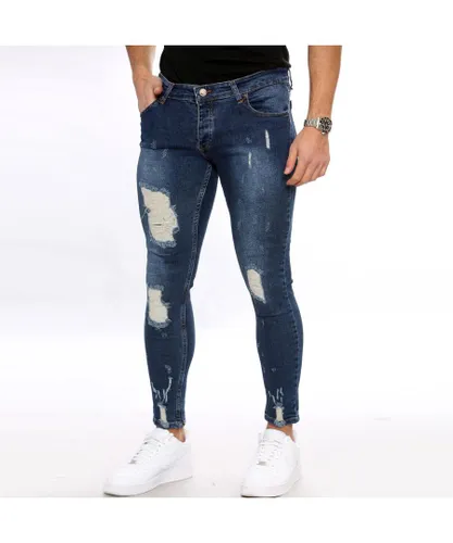 MYT Mens Super Skinny Ripped Denim Jeans - Blue Cotton