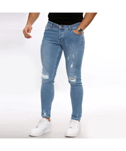 MYT Mens Super Skinny Ripped Denim Jeans - Blue Cotton