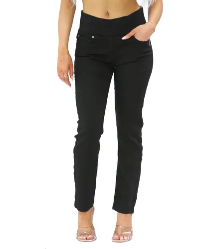 MYT Womens Elasticated Waist Tummy Control Jeans in Black Cotton