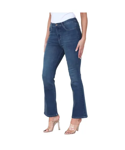 MYT Womens Magic Shaping High Waisted Slim Flare Leg Jeans in Blue Denim