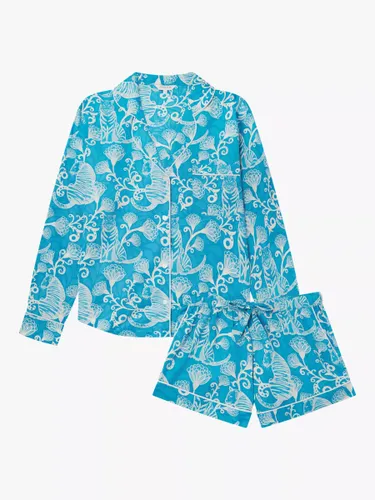 myza Tiger and Floral Organic Cotton Short Pyjamas, Blue - Blue - Female