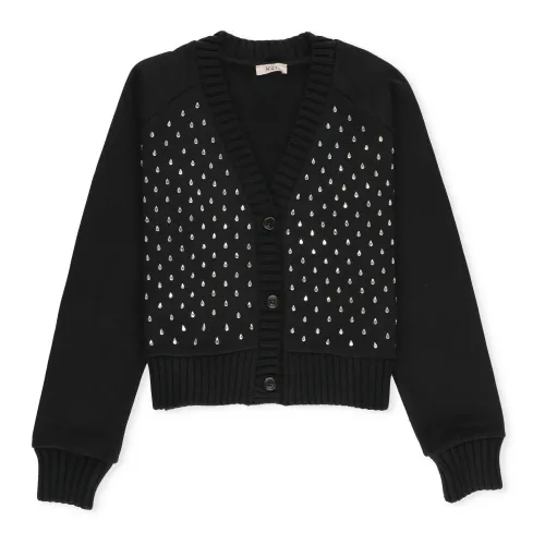 N21 , Black Cotton Cardigan with Strass Details ,Black female, Sizes: