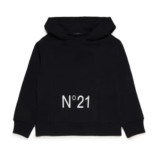 N21 , Black Cotton Hooded Sweater ,Black male, Sizes: