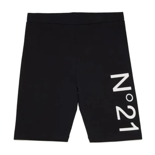 N21 , Black Stretch Cotton Shorts with Logo Print ,Black female, Sizes: