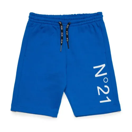 N21 , Blue Cotton Shorts with Wool Effect ,Blue male, Sizes: