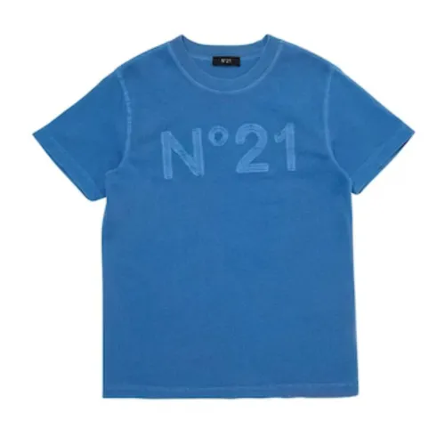 N21 , Blue Kids T-shirt with Embroidered Logo ,Blue male, Sizes: