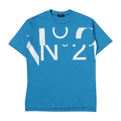 N21 , Blue Kids T-shirt with Logo Print ,Blue male, Sizes: