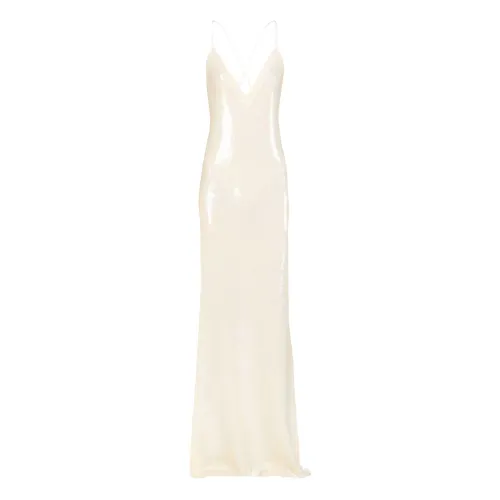 N21 , Long Liquid Dress with V-neck ,Beige female, Sizes: