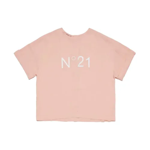 N21 , Short Sleeve Logo T-Shirt ,Pink female, Sizes: