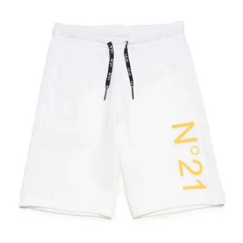 N21 , White Cotton Shorts with Wool Effect ,White male, Sizes: