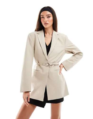 NA-KD belted blazer in taupe-Neutral