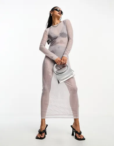 NA-KD mesh printed midi dress in grey print