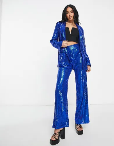 NaaNaa high waisted sequin trouser coord in cobalt blue