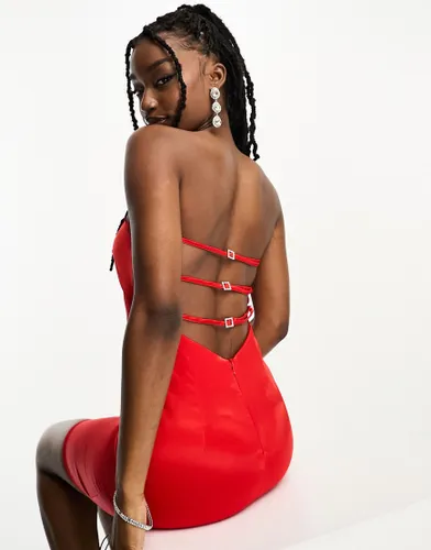 NaaNaa satin bandeau mini dress with open back detail in red