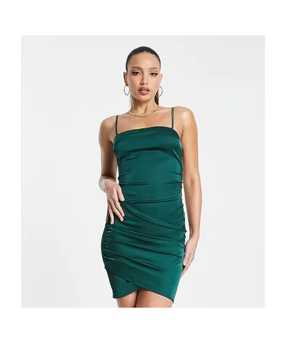 NaaNaa Tall Womens crossover satin mini dress in emerald green - Dark Green