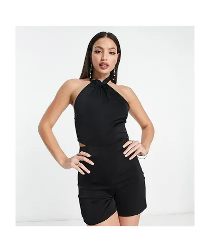 NaaNaa Tall Womens satin halter cut out playsuit in black