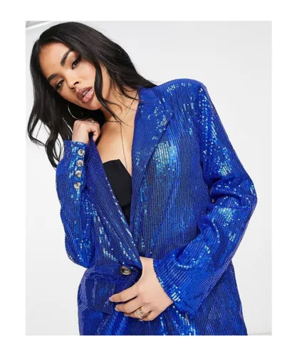 NaaNaa Womens oversized sequin blazer coord in cobalt blue