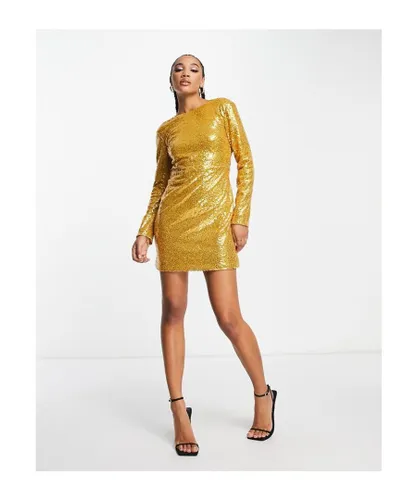 NaaNaa Womens sequin mini dress with drapped back in gold