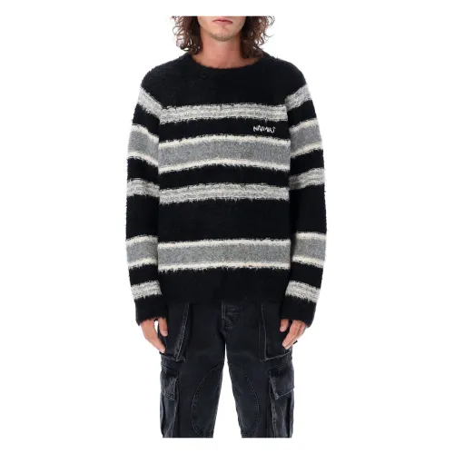 Nahmias , Striped Knit Crewneck Sweater ,Black male, Sizes: