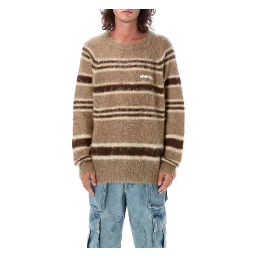 Nahmias , Striped Knit Crewneck Sweater ,Brown male, Sizes: