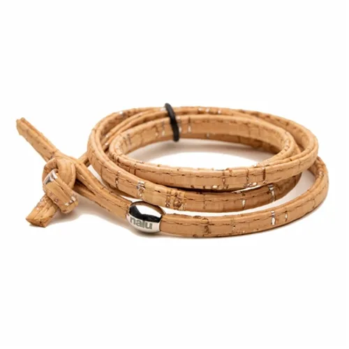 Nalu Beads Natural & Silver Cork Wrap Bracelet - Tan - O/S