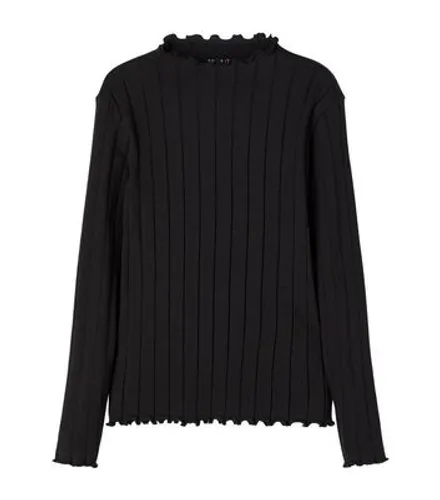 Name It Black Ribbed Knit Frill Long Sleeve Top New Look