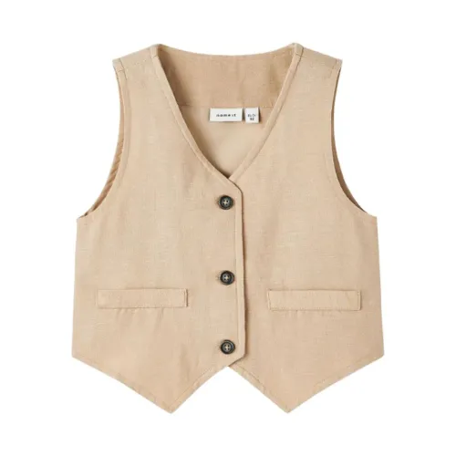 name it , Versatile Woven Gilet for Kids ,Beige male, Sizes: