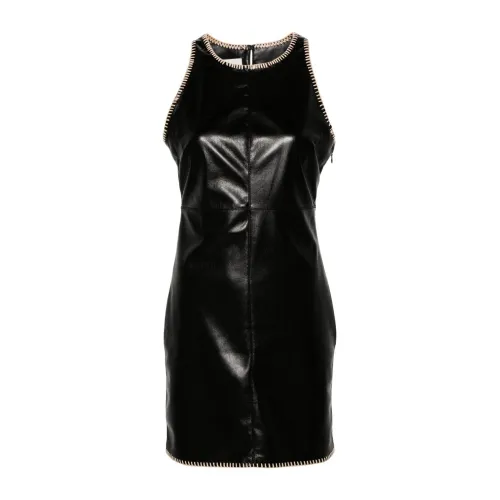 Nanushka , Black Faux Leather Fringe Dress ,Black female, Sizes: