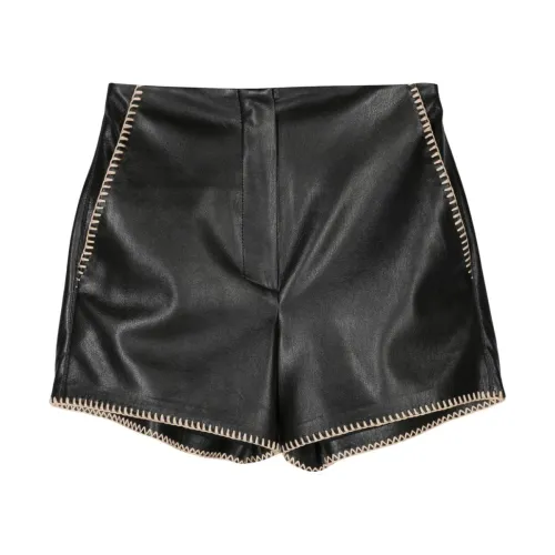 Nanushka , Black Faux Leather Shorts with Rafia Trim ,Black female, Sizes: