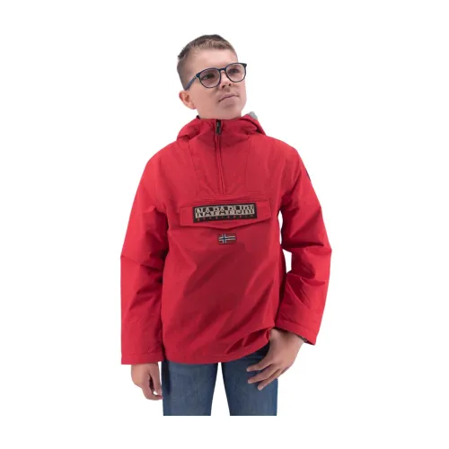 Napapijri , Fixed hood nylon jacket with down-free padding ,Red male, Sizes: