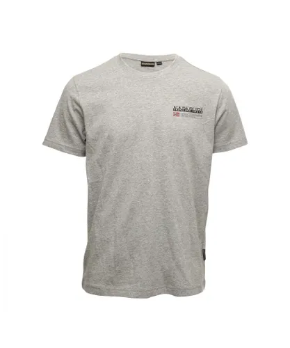 Napapijri Mens Kasba Logo Crew T-Shirt in Grey Marl Cotton